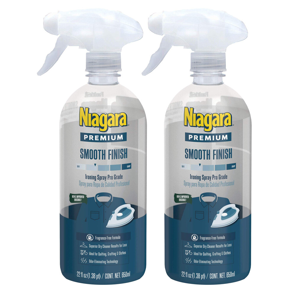 Niagara Spray Starch (22 Oz, 2 Pack) Trigger Pump Liquid Starch For Ironing, Non-Aerosol Spray On Starch, Reduces Ironing Time, No Flaking, Sticking
