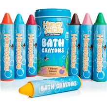 Honeysticks Super Jumbo Bath Crayons Non Toxic (7 Pack) for Toddlers 1-3 and Kids 4-8, Natural Beeswax Crayons, Food-Grade Colours, Fragrance Free,