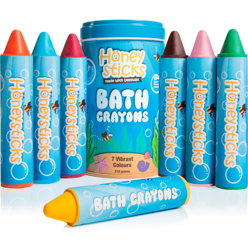 Honeysticks Super Jumbo Bath Crayons Non Toxic (7 Pack) For Toddlers 1-3 And Kids 4-8, Natural Beeswax Crayons, Food-Grade Colours, Fragrance Free,