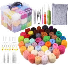Axmru 118 Pcs Needle Felting Kit Wool Roving 48 Colors Set Needle Felting Starter Kit Needle Felting Tools and Supplies with Storage Box and