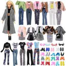 30 Doll Clothes Compatible with Barbie Dolls, 1 Thousand Bird Check Coat 2 Winter Coats 4 Tops 1 Pullover 2 Skirts 3 Pants 1 Hat 2 Glasses 14 Shoes