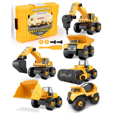 Vanplay Take-Apart Construction Vehicles Excavators Truck Toy with Storage Box, 6 in 1 DIY Building Educational Gift Toys for Boys Girls Age 3 4 5