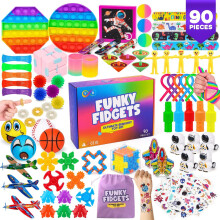 VB Fidget Toys Pack ? 90-Pcs Kids Sensory Toys with Popper, Cube, Tubes, Stress Balls ? Party Favours, Classroom Prizes ? Anxiety, Stress Relief