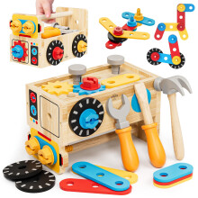 Lehoo Castle Wooden Kids Tool Set - Wooden Montessori Toys for 2 3 4 Year Old, Educational Role Play Construction Toys Tool Box Bench for Toddler Boys