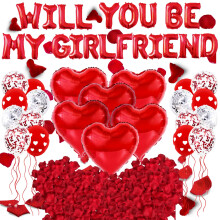Ucatcher Will You Be My Girlfriend Balloons with 1000Pcs Artificial Rose Petals Valentine'S Day Balloon Decorations Red Love Heart Foil Latex Balloons