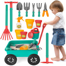 deAO Childrens Gardening Sets, Toddler Gardening Tools 3~12, Kids Wheelbarrow and Gardening Set, Children's Pull Along Wagon Set,Kids Outdoor Toys