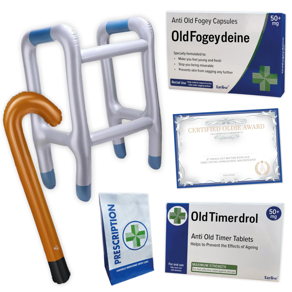 OLD AGE JOKE | Inflatable Zimmer Frame, walking stick | Joke Pill Boxes | Old Age Certificate | Retirement gift, 40th,50th, 60th, 70th Birthday,-image-OPC-PK52KVJ-NEW