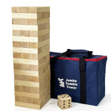 JacJoe All Pro Jumbo Wooden Tumble Tower Game with Dice and with Carrying Bag, Classic Stacking Games 54 Pcs Building Blocks for Indoor/Outdoor (stack
