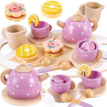 AOLEVA Kids Wooden Toy Tea Set for Toddlers Girls with Wooden Play Food Childs Children Afternoon Play Tea Set Kitchen Accessories Pretend Play for 3