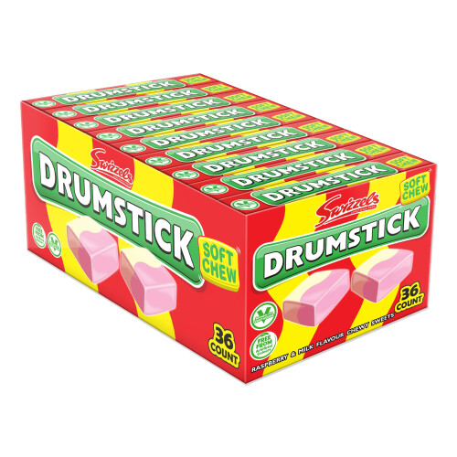 Swizzels Original Drumstick Soft Chew Sweets, Raspberry and Milk Flavour Bulk Sweets, Multipack (36 Soft Chew Sticks)