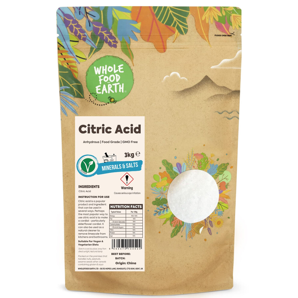 Wholefood Earth - Citric Acid 3Kg - Anhydrous - Food Grade