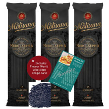 La Molisana Black Squid Ink Spaghetti (3 x 500g Packs) and Wipe-Clean Recipe Card