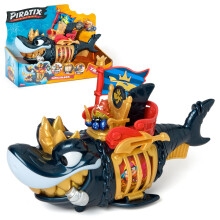 PIRATIX King Shark Golden Teeth - Articulated shark, with a cage to capture rival Piratix. Includes 1 shark, 1 exclusive treasure, 1 exclusive Piratix