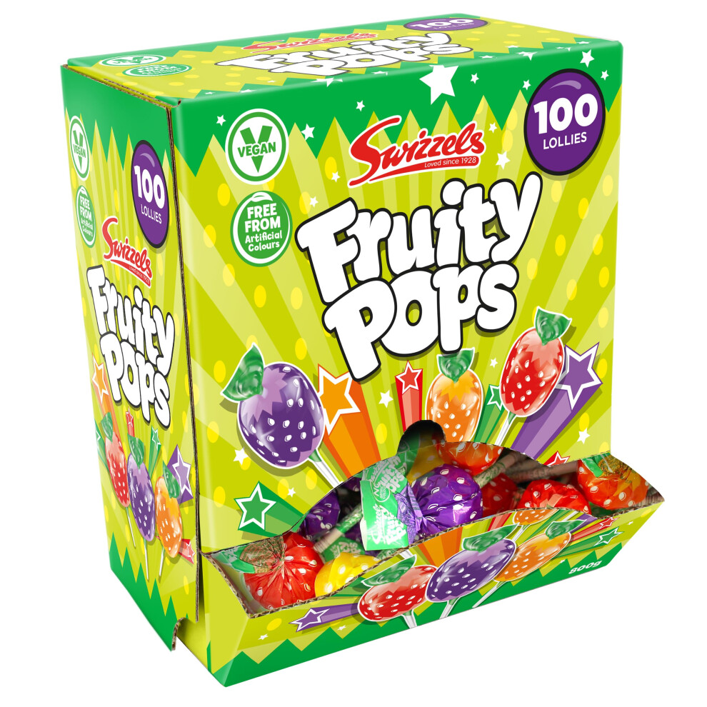 Swizzels Fruity Pops Dispenser Box, Vegan Friendly Sweets, (100 Lollipops Per Box) Orange