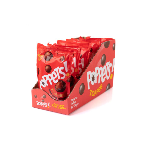 POPPETS TOFFEE POUCH 130G (Pack of 9)