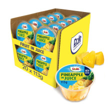 Dole Pineapple in Juice Fruit Pots 20 x 113g, Fresh Fruit Chunks, Healthy Snack, No Added Sugar Fruit Bowls, Perfect for Breakfast & Dessert or Adding