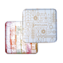 Sweetland London Turkish Delight Assorted Selection - 700g | Mixed Tin Containing Strawberry, Orange, Mint, Lemon, Rose & Plain Flavours | Presented