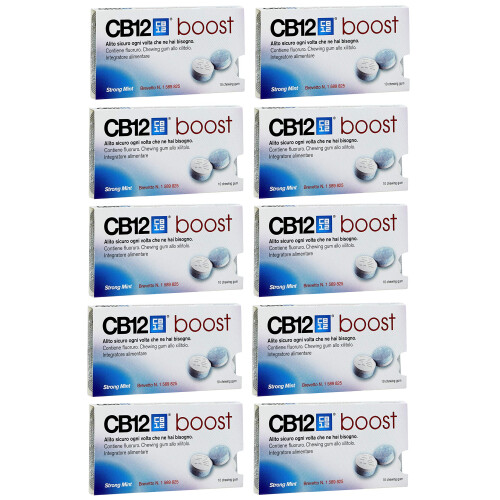 CB12 Boost Chewing Gum Strong Mint, 10's (Pack Of 10)