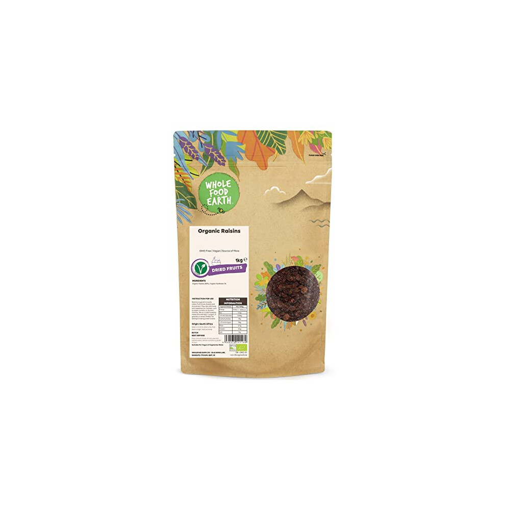 Wholefood Earth Organic Raisins ? 1 Kg | Gmo Free | Vegan | Source Of Fibre | Certified Organic