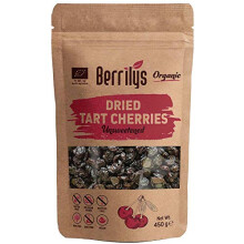 Berrilys Organic Dried Cherries, 454 gr, Sour, Tart, Pitted, Unsweetened, No Added Sugar, Dried Fruit without Pits, Non-GMO, Unsulfured, Vegan, Raw