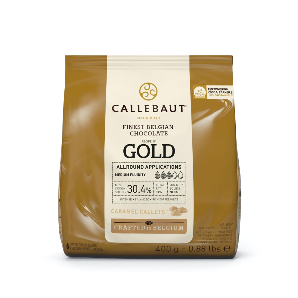 Callebaut Finest Belgian Gold Chocolate With Caramel Couverture Callets 400G