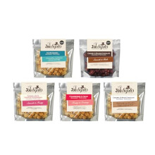 Joe & Seph's Summer Popcorn Tasting Selection (5x 30g), Salted Caramel, Caramel & Belgian Chocolate, Caramel, White Chocolate & Raspberry,