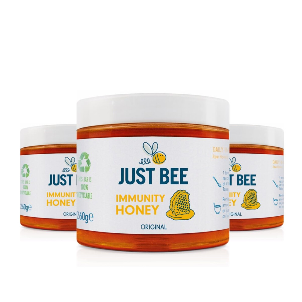 Just Bee Immunity Honey Multipack, Pure Honey With Immune Boosting Vitamins, Including Vitamin D, C, B6, B12, Echinacea (3 X 260G Jar Pack)