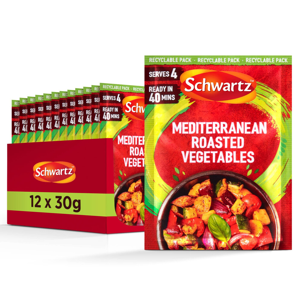 Schwartz Mediterranean Roasted Vegetables Recipe Mix 30 G | Serves 4 | Pack Of 12 | Adds Chargrill Flavour To Mixed Vegetables | With Garlic, Basil
