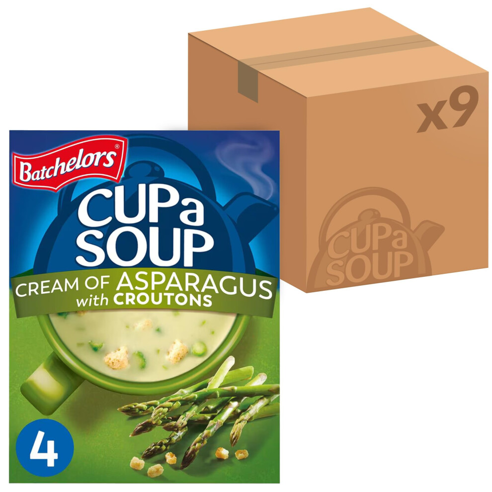 Batchelors Cup A Soup, Of Asparagus With Croutons, Instant Soup Sachets, 117 G Box (Pack Of 9 Boxes - Each Contains 4 Sachets) Cream