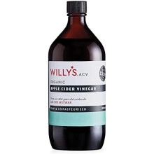 WILLY'S Apple Cider Vinegar with Live Mother - Probiotics For Detox & Gut Health - 1L Glass Bottle - Organic, Raw, Unpasteurised, Naturally Fermented