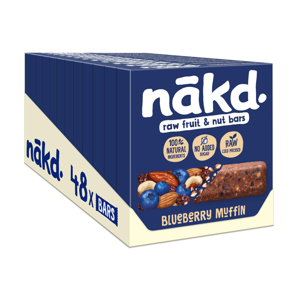 Nakd Blueberry Muffin Natural Fruit & Nut Bars - Vegan - Healthy Snack - Gluten Free - 35G X 48 Bars