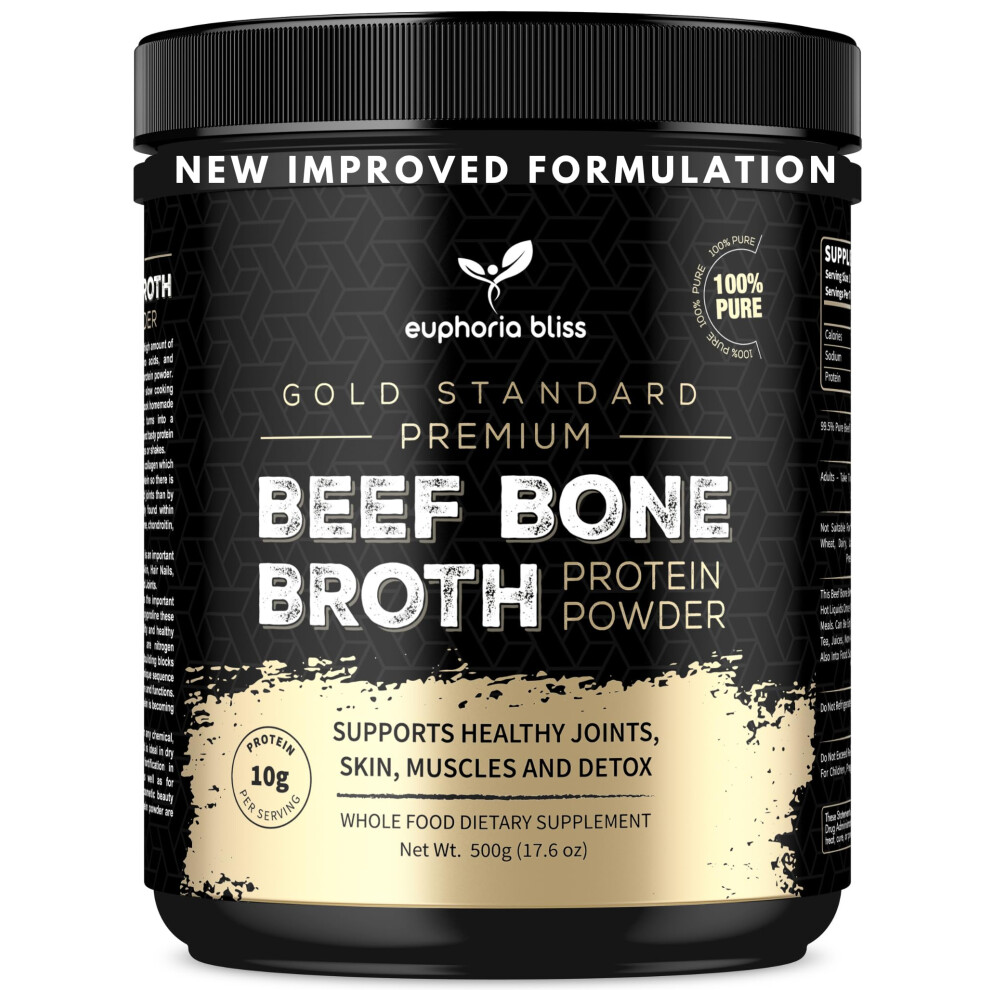 Euphoria Bliss Bone Broth Powder 500G | Sweden Grass Fed | No Hormones Or Additives | Unflavoured High Grade Beef Bone Broth | Halal
