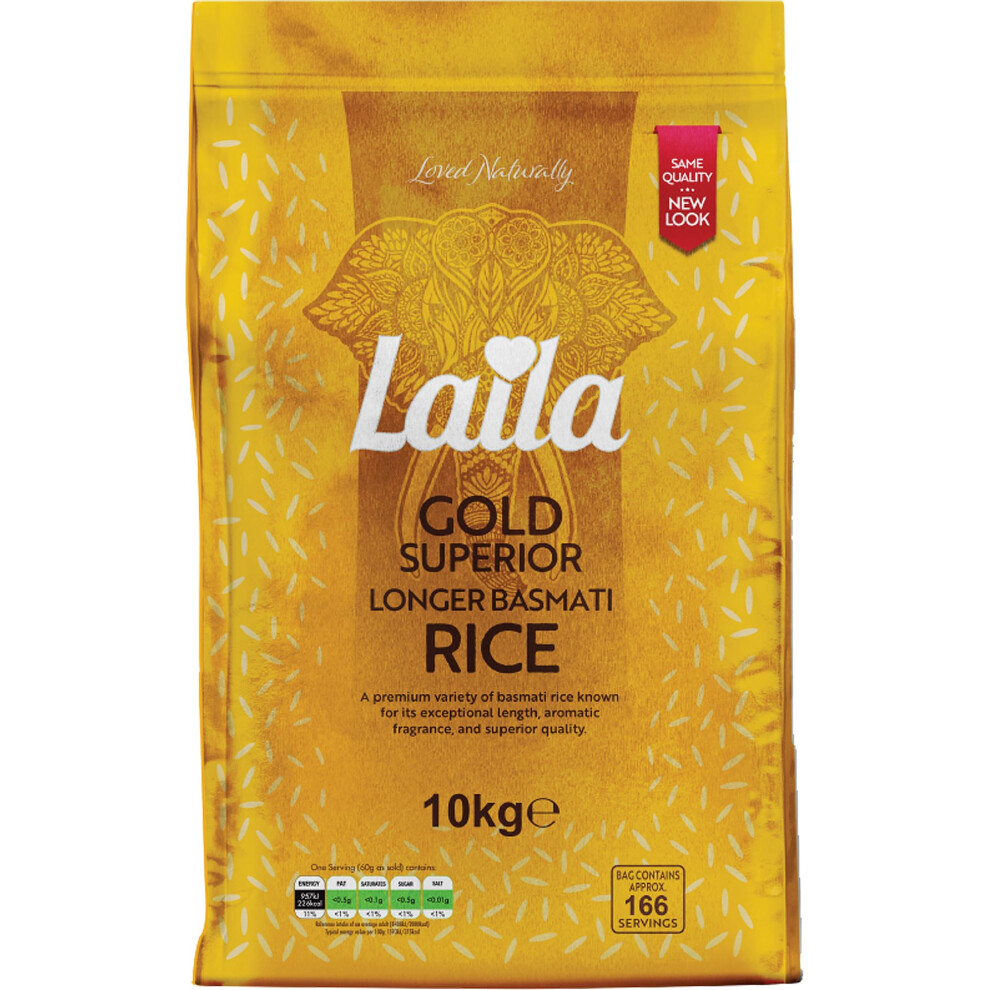 Laila Longer Basmati Rice 10Kg, Fluffy And Aromatic Rice Basmati Style, Rice With Long Gluten Free Rice For Curry, Biryani Or Pilaf, 10Kg Grain