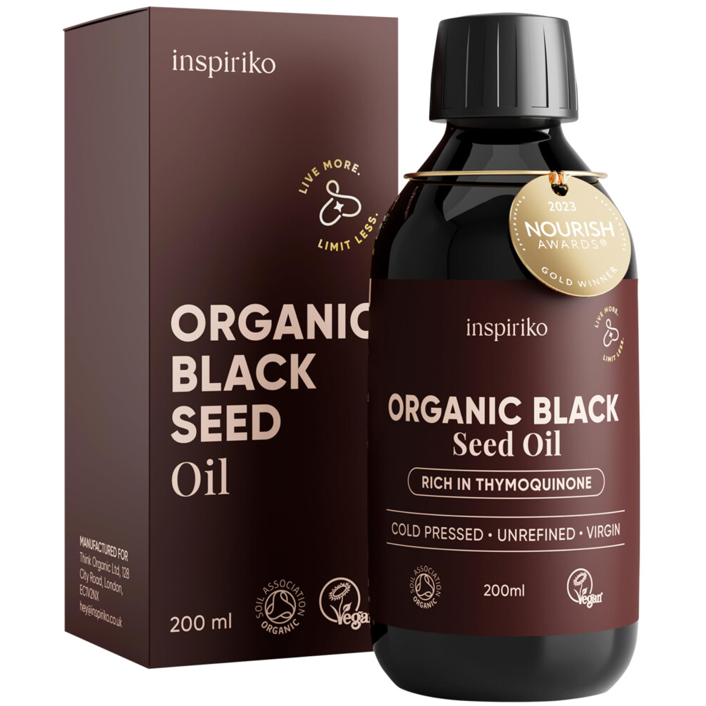 Inspiriko Black Seed Oil Organic Cold Pressed. Up To 5X Strength. Award Winning Organic Seed Oil - Known As Cumin, Cold Pressed Nigella Sativa, And