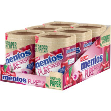 Mentos Pure Fresh Cherry Flavour, Sugar Free Chewing Gum With Xylitol, Suitable for Vegetarians - 6 x 50 Pieces