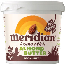 Meridian - Smooth Almond Butter 1kg | Natural Nut Butter, No Palm Oil, No Added Sugar, High in Monounsaturated Fats, Gluten Free, Vegan, Dairy Free,