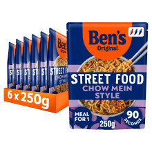 Ben's Original Street Food Chinese Chow Mein ready in 90 seconds Noodles Ready Meal serves 1 multipack 6x 250g