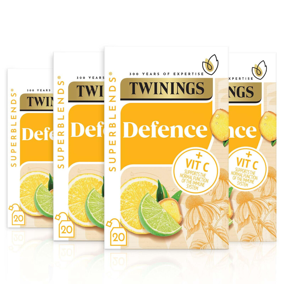 Twinings Superblends Defence Tea - Citrus & Ginger Green Tea Herbal Infusion With Echinacea & Vitamin C - 80 X Biodegradable Tea Bags