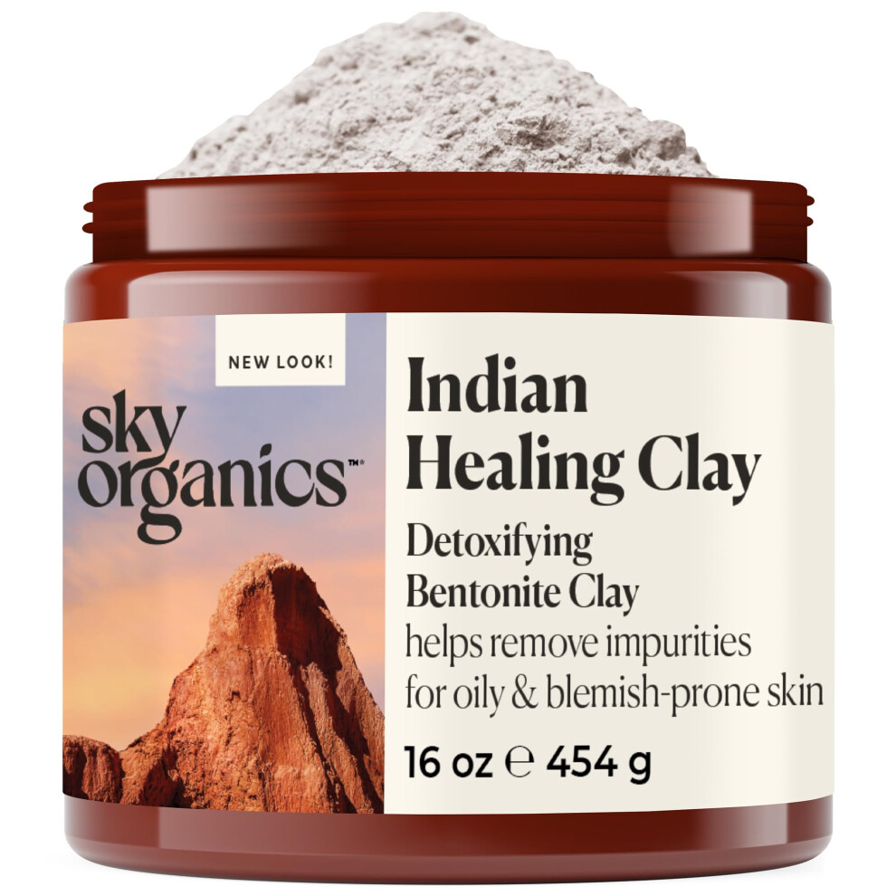 Sky Organics - Indian Healing Clay, 454 g - Detoxifying Bentonite Clay Powder - Exfoliating Face Mask - Pore Cleaner - Combination & Oily Skin -