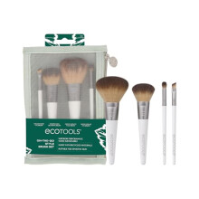 EcoTools On-The-Go Makeup Brush Kit, Travel-Friendly Brush Set, Mini-Size Makeup Tools for Powders, Blush, Bronzer, & Eyeshadows, Eco-Friendly,