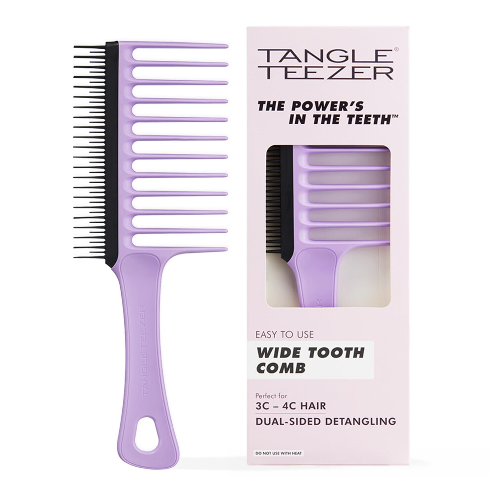 Tangle Teezer Wide Tooth Comb - Ideal For 3C-4C Curly Coily Hair - Long Teeth Detangle & Reduce Breakage - Two-Tiered Flexible Teeth Remove Shed Hair