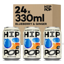 Hip Pop Kombucha, Blueberry & Ginger, Low Calorie, 100% Natural, Vegan, Branding of Cans May Vary, 24 x 330 ml