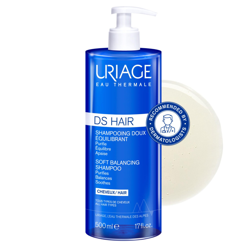 Uriage Ds Hair Anti-Dandruff Treatment Shampoo 500Ml - Eliminates Dandruff, Soothes Itching, Purifies & Rebalances - All Hair Types - Sensitive &