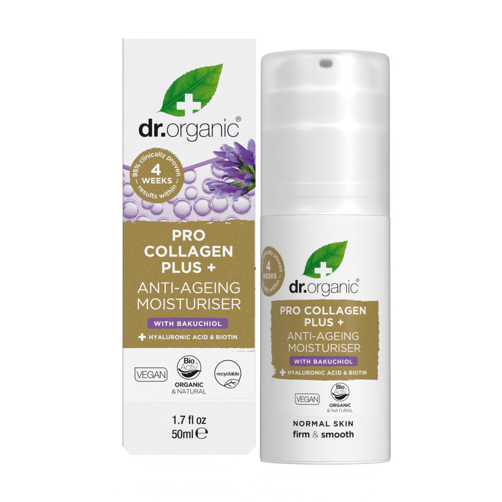 Dr Organic Pro Collagen Plus Bakuchiol, Hyaluronic Acid, Biotin, Healthy-Aging, Wrinkles, Dry & Sensitive Skin Natural, Vegan, Cruelty-Free, Paraben