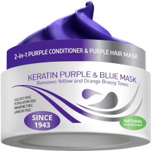 Vitamins Keratin Purple Hair Mask - Violet Blue Protein Deep Conditioner Treatment - Toner for Blonde Platinum Silver Grey Ash or Brown Coloured Dry