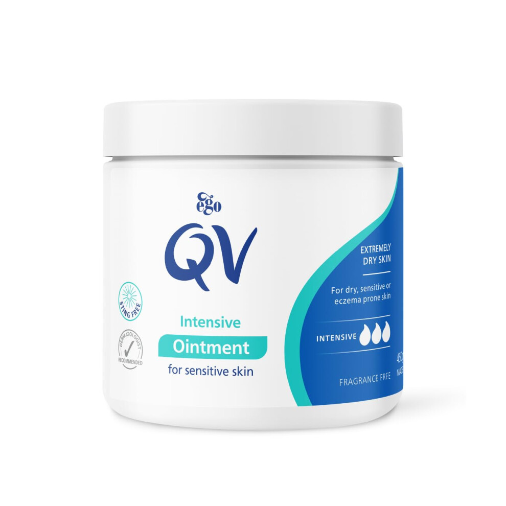 Qv Intensive Ointment (450G) Soothing Moisturiser For Extremely Dry And Sensitive Skin, Rich Intensive Balm, Fragrance Free, Noncomedogenic, Sting