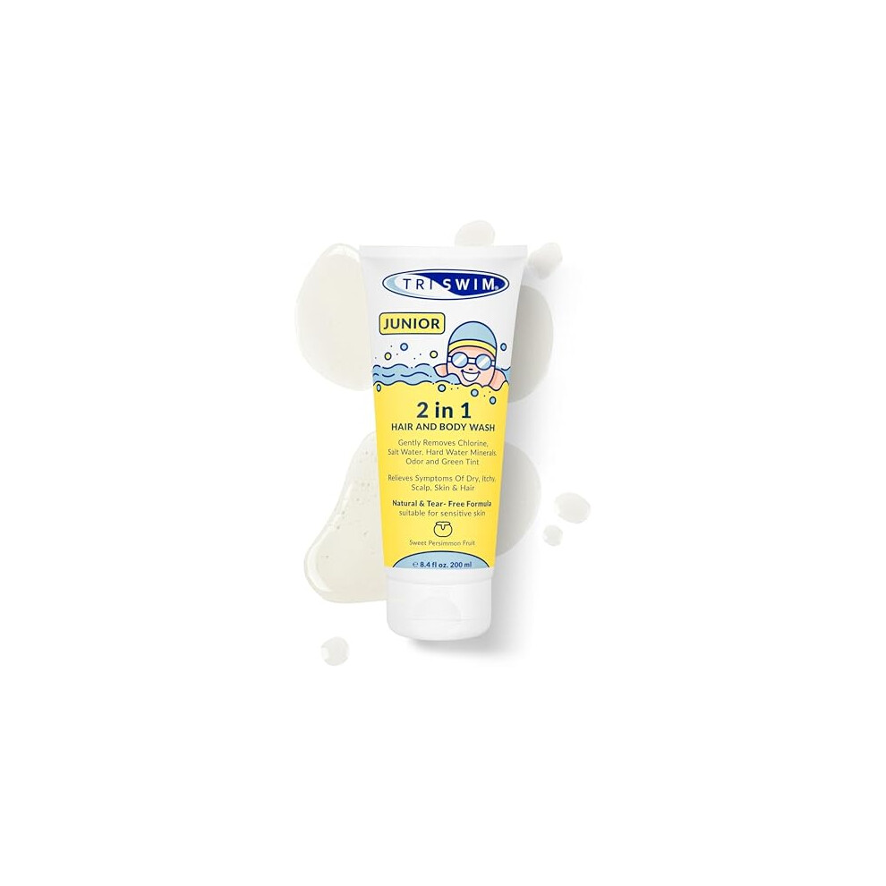 Triswim Junior After Swim Hair & Body Wash For Kids | Natural & Tear Free | Gently Removes Pool Chlorine & Odors | Prevents Skin Itching | Sweet