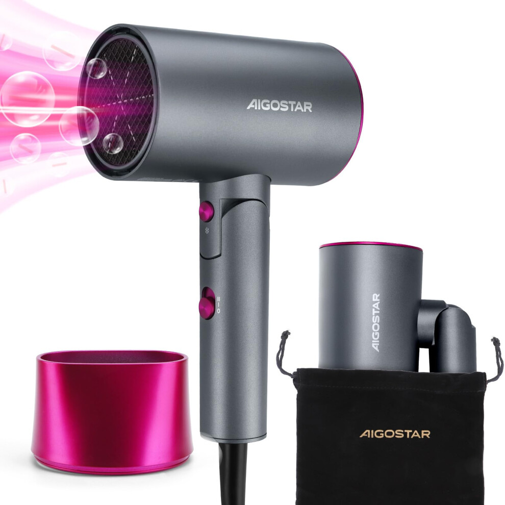 Aigostar Foldable Ionic Hair Dryer For Travel And Home, Fast Drying Hairdryer With 2 Heat&Speed Settings, Cool Shot Button, Compact Lightweight Blow