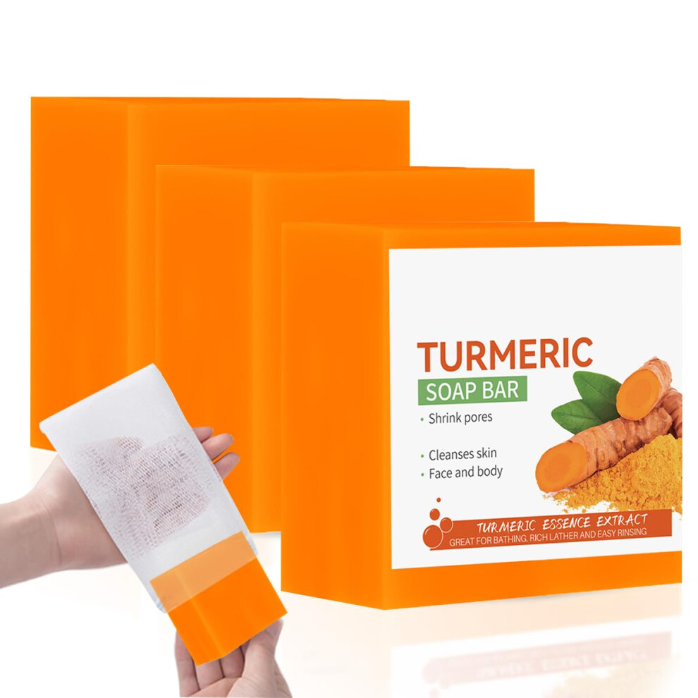 Gcvse 3 Box Turmeric Soap, 100% Nature Turmeric Handmade Soap Bar For Face & Body, Pores Shrink, Deep Cleaning, Moisturizing, Skin Brightening For