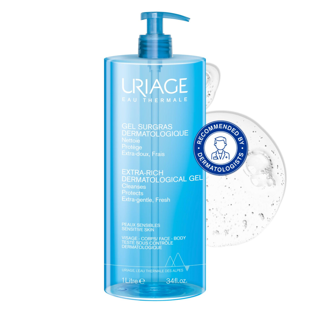 Uriage Extra-Rich Dermatological Cleansing Gel 1L - Fresh Face & Body Foaming Cleanser - Sensitive & Dry Skin - Hydrates & Preserves the Hydrolipidic-image-OPC-PK52TD9-NEW